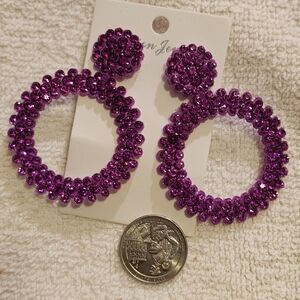 Purple Beaded Hoop Earrings
